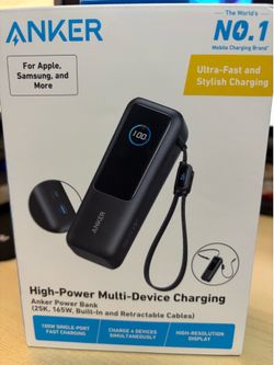 High-Power Multi-Device Charging Anker Power Bank (25K, 165W, Built-In and Retractable Cables)