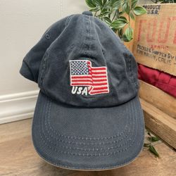 Ducks Unlimited USA Flag Hat Adjustable Cap Navy Blue One Size Cotton
