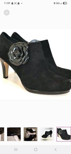 Anne Klein Black Booties with Rose Detail