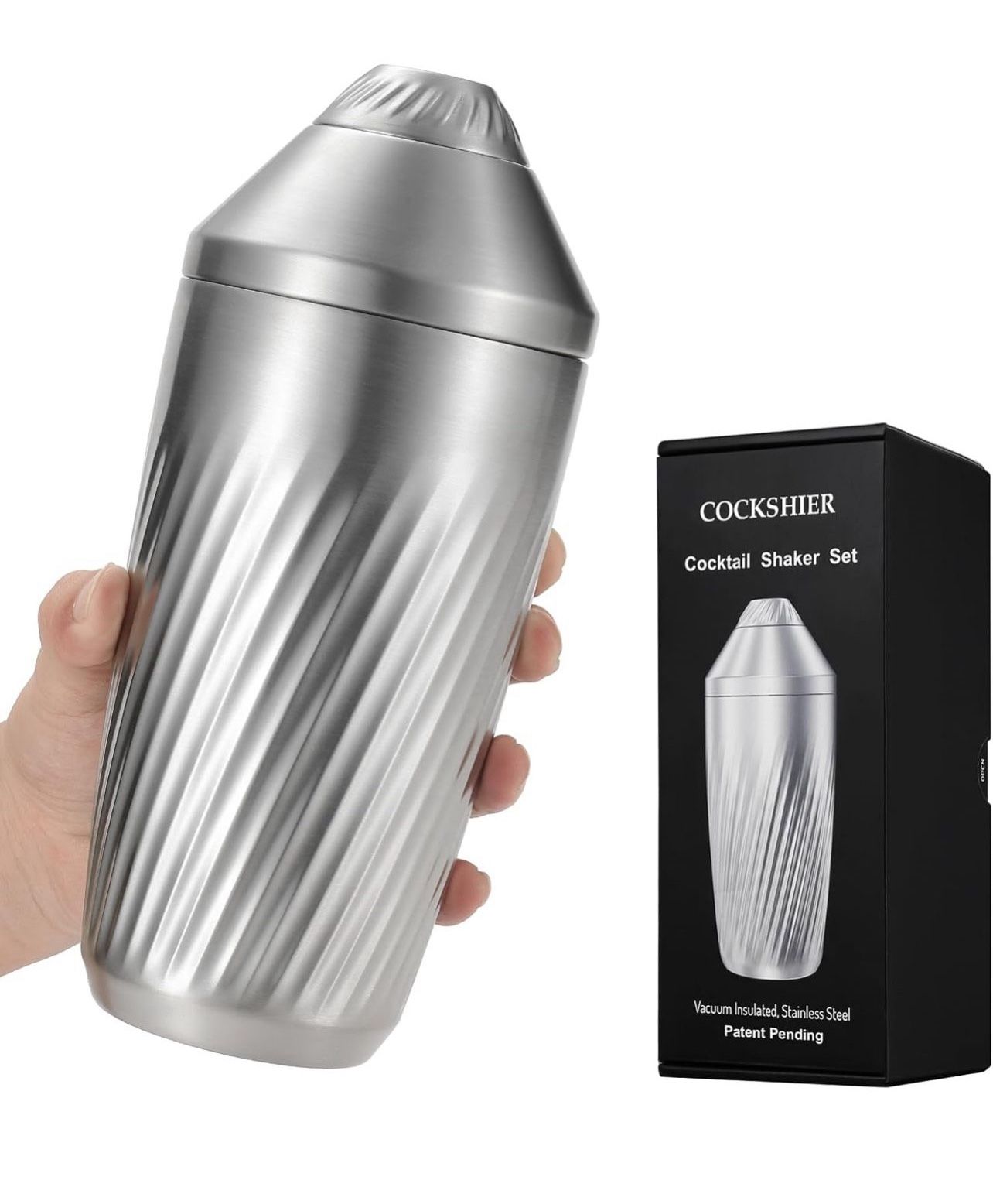 Brandnew Cocktail Shaker Bar Set - Innovative Premium Vacuum Insulated Stainless Steel Drink Shaker Double Wall Margarita Mixer Jigger & Mixing Spoon 