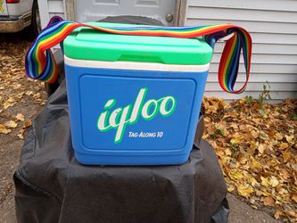 1992 Vintage Igloo Tag Along 10 Cooler/ Picnic Box  With Rainbow 🌈 Strap Thumbnail