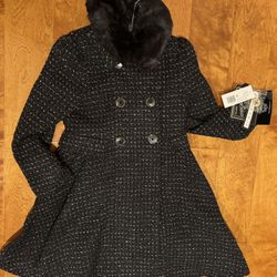 Big Girls Princess Wool Plaid Faux Fur Collar Coat Size S, M and Large Available!