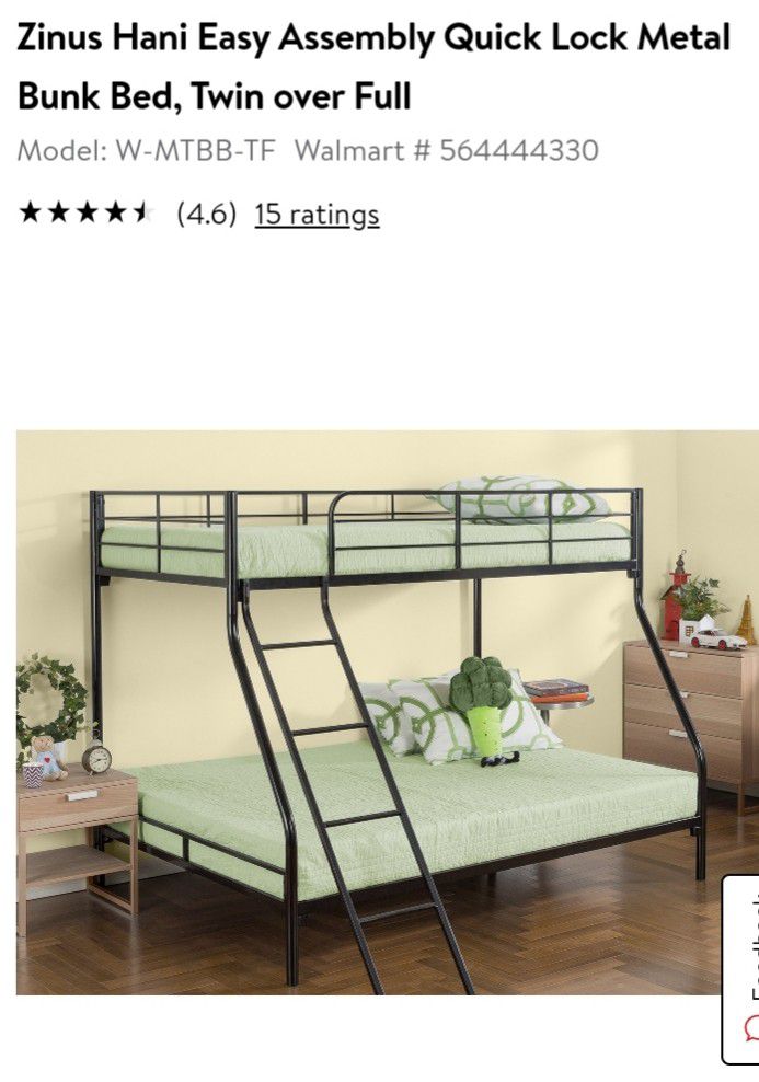 Bunk bed twin over full, mattresses included