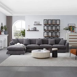 25Home: Gray Polyester 142" Feathers Left Chaise Sectional,***Free Delievry