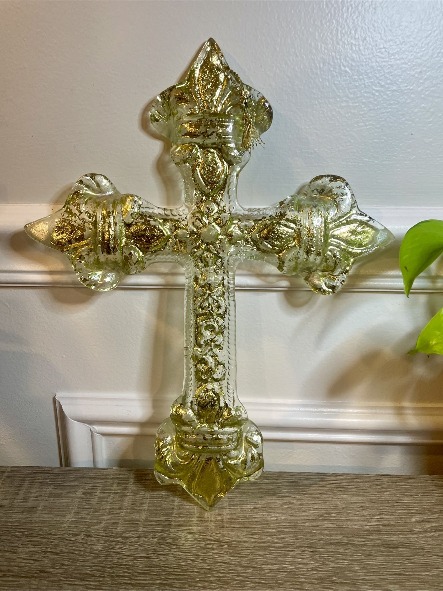 Beautiful Glass Cross with gold-colored highlights, 13”H Art Decor….(#17)