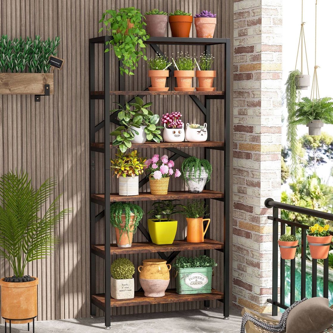 71" Bookshelf, Industrial Etagere Bookcase 6 Shelf Display Rack