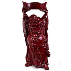 Large 3ft Vintage Chinese Happy Buddha Statue Wood Carving 50lb Red Lacquer