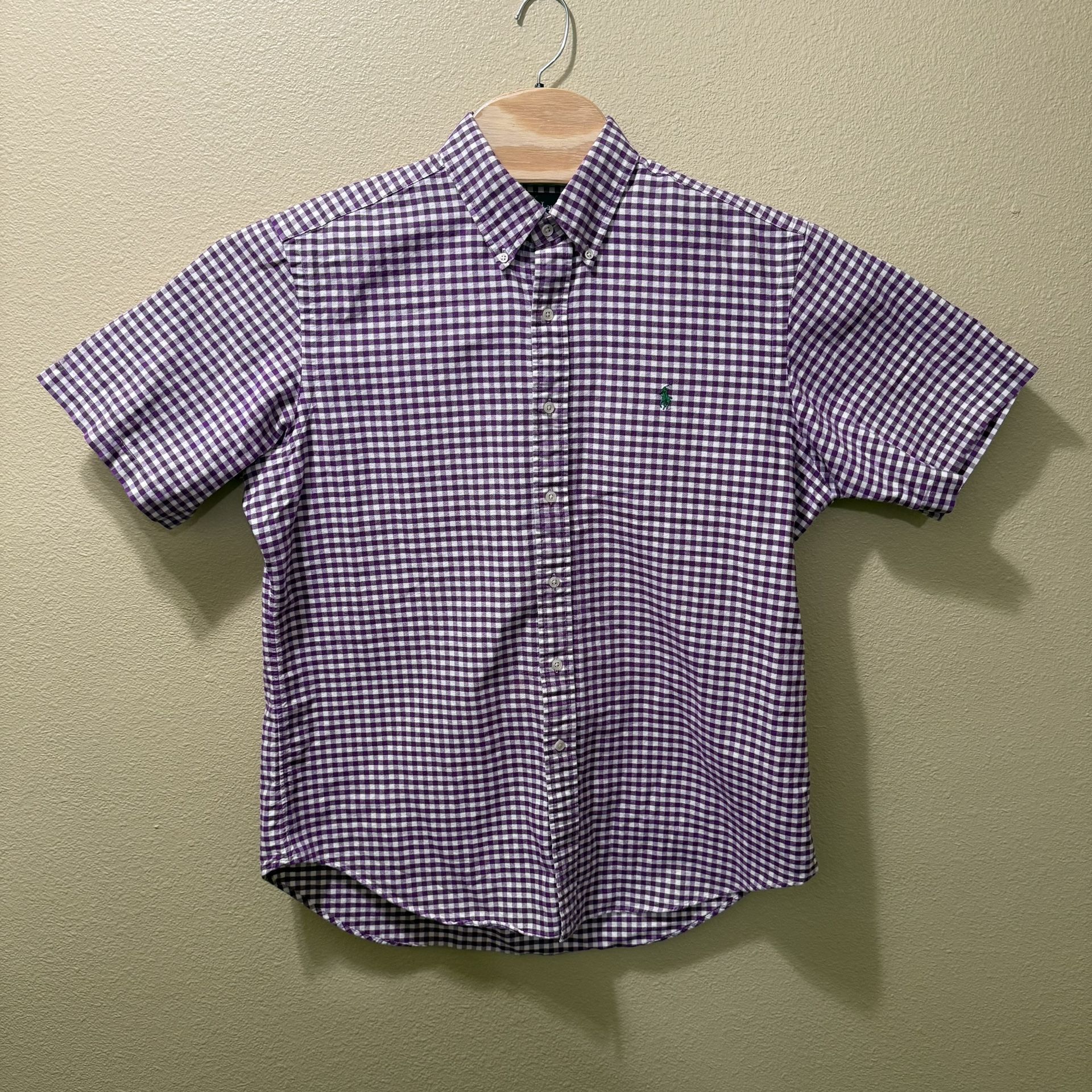 Men’s Large Vintage Ralph Lauren Purple White Plaid Button Up Shirt