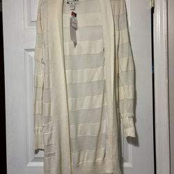 Cream Striped Open Cardigan Large New 