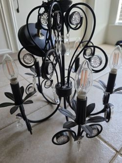 Portfolio 5-Light Black Scroll & Crystal Chandelier