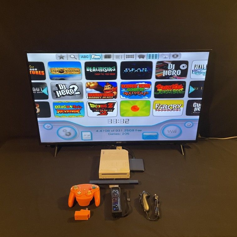 Nintendo Wii 1TB HDMI Black Wii Mote Orange Wireless Gamecube Controller