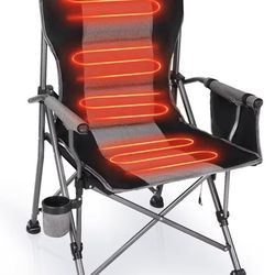 LANMOUNTAIN Heated Camping Chair w/Hard Armrest,3 Heat Levels Folding Outdoor Camp Chair
