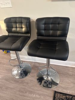 Faux Leather Swivel Bar Stools - Chrome Base (Pair)