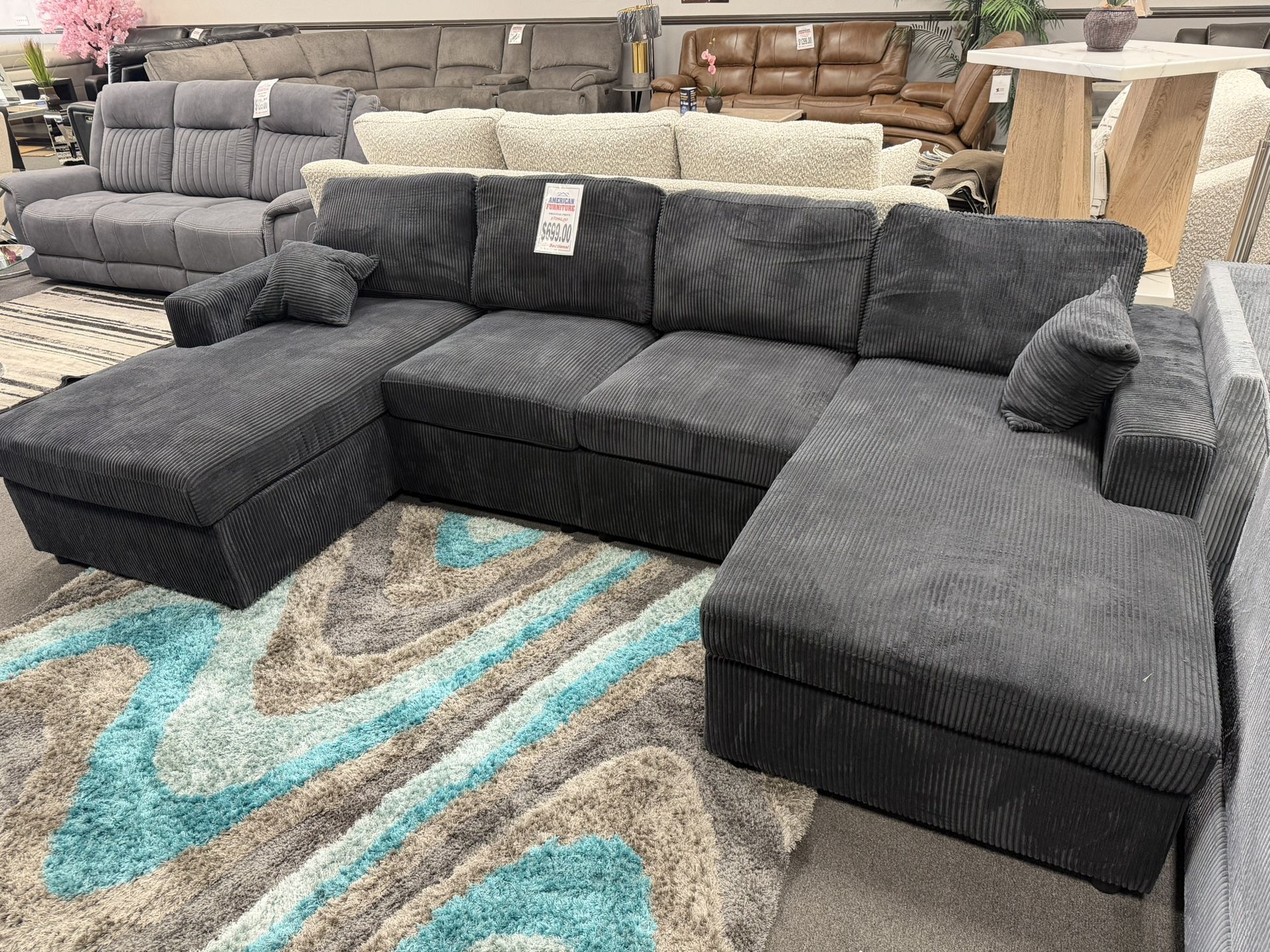 Black Sofa Sectional w/ Double Chaise