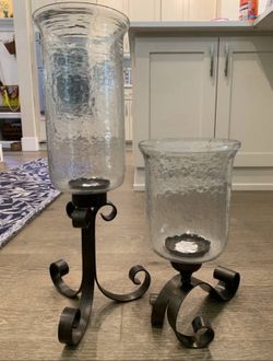 Pier 1 Scroll Base Hurricane Votive Candle Holder Set