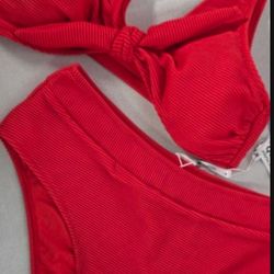 New Two Piece Red Bow Top Bathing Suit / Swimsuit Medium