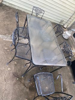 Glass Patio Table and Iron Chairs