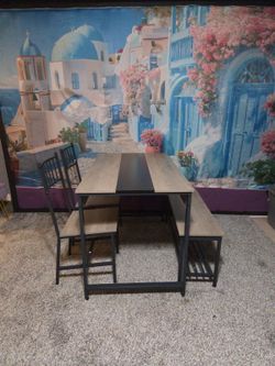 Dining Table Set with Bench,2 chairs and two srorage drawers