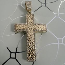 Nugget Large Gold Plated Cross With Rhinestones 3”