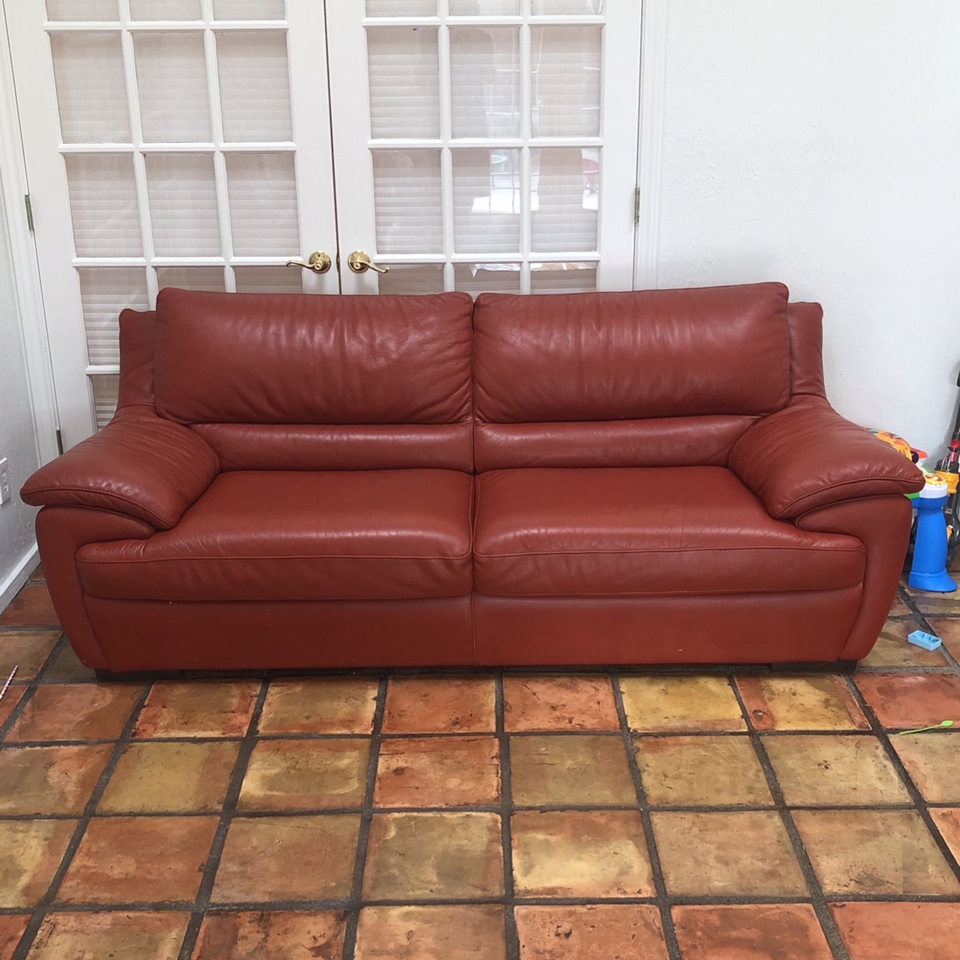 Natuzzi Red Leather Contemporary 2 Couch Set