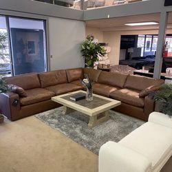 Emilia Caramel Leather 5pc Modular Sectional