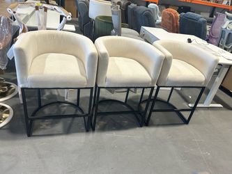 Set of 3 Upholstered Bar Stools with Black Metal Base