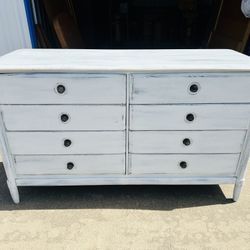 Beautiful l Vintage White Rustic Solid Wood Lowboy Dresser Credenza
