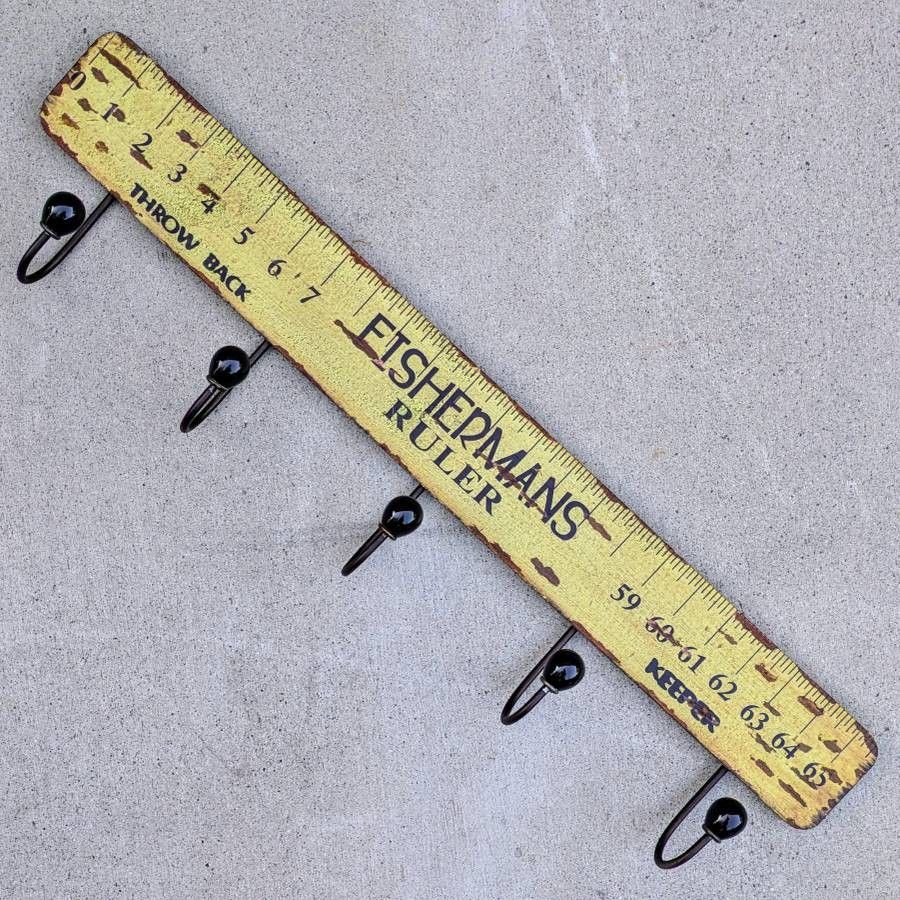 Fishermans Ruler vintage retro style hanging wall hat and coat rack novelty gag gift