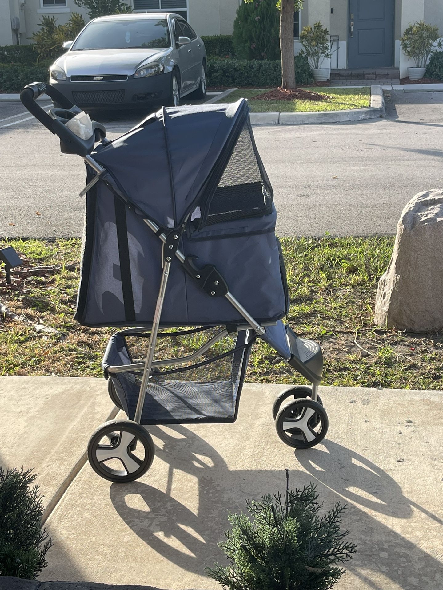 MoNiBloom 3 Wheels Pet Stroller, Foldable Dog Cat Cage Jogger Stroller with Weather Cover 