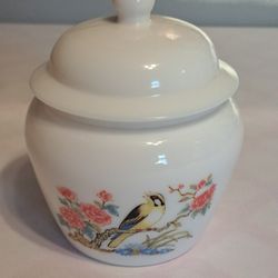 Avon Milk Glass Candy Dish With Lid Or Container With Bird Design Home Decor😍