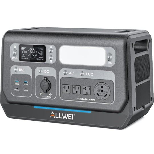 ALLWEI 2400W LiFePO4 Portable Power Station,2048Wh Solar Generator with 1500W AC Charging &1200W Solar Charging,with ATS UPS Mode, 4 AC Outlet