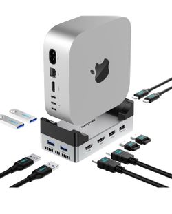 Mac mini M4 Dock, 40Gbps Docking Station Stand with 8TB M.2 NVMe SSD Enclosure, Dual HDMI 4K@60Hz, 4×USB-A (10Gbps), 2×USB-A 2.0, PD30W, Wi-Fi Friendl