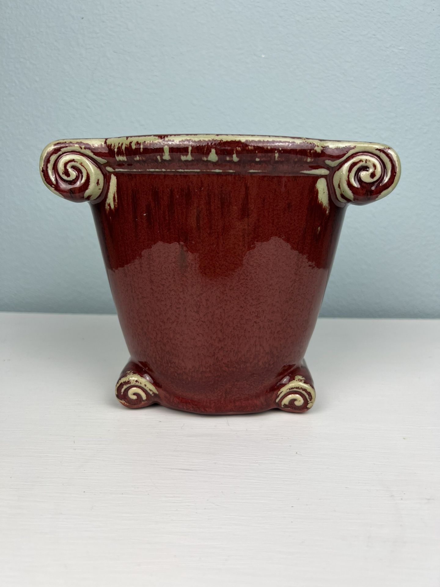 Red/ Beige Irregular Shaped Ceramic Vase/ Potter 