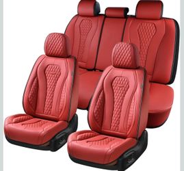 Coverado Seat Covers, Car Seat Covers Full Set, Red Car Seat Cover, Car Seat Covers Front Seats Back Seat Covers, Waterproof Car Seat Cushion, Leather
