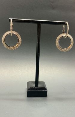 Full Crystal Circle Earrings for Women Luxury Round Shiny, Silver Color