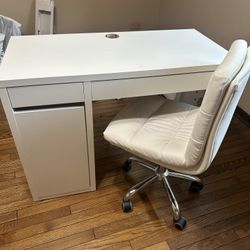 White Vanity Desk From IKEA With A White Chair 