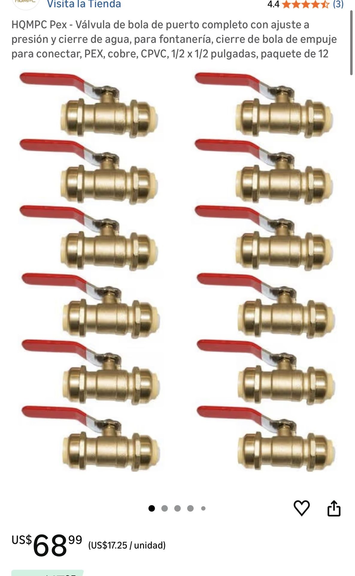 HQMPC Pex Full Port Push-Fit Water Shut-Off Ball Valve for Plumbing, Push-to-Connect Ball Valve, PEX, Copper, CPVC, 1/2 x 1/2 Inch, 12 Pack