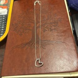 16” Adjustable To 17” Sterling Silver Floating Heart Necklace On Snake Chain