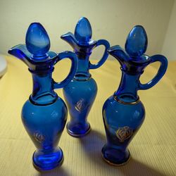 Vintage Avon Skin So Soft Cruets Blue And Gold 