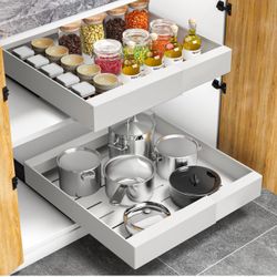 BLACK Expandable Pull Out Cabinet Drawers Organizer, Slide Out Cabinet Organizer Shelves with Adhesive Nano Film, Slide Out Drawers for Kitchen Cabine