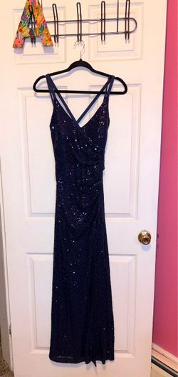 Eliza J NWT Navy Blue Sparkly Spaghetti Strap & Criss Cross Back Dress Size 8
