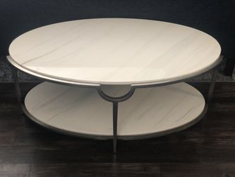 Faux Marble Champagne Metallic Coffee Table (Oval)