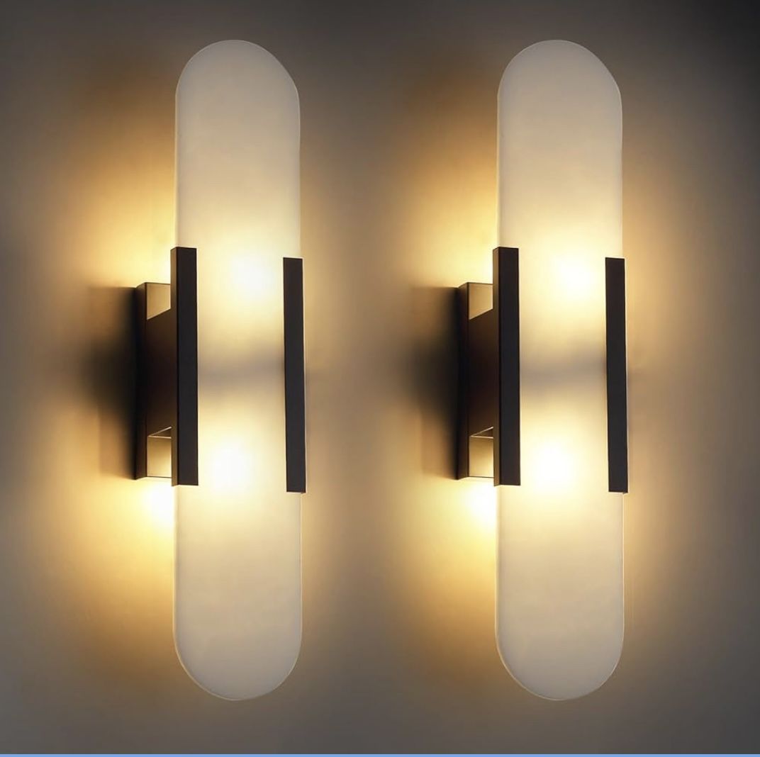 New Large 19.7in Set of 2 Alabaster Wall Sconces Natural Marble Light Bulbs Included