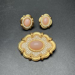 Vintage Avon Victorian Spring Brooch Stud Earring Set Cottage Core Romantic