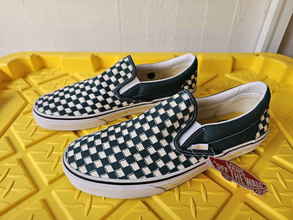 Vans Green Checkerboard Classic Slip On