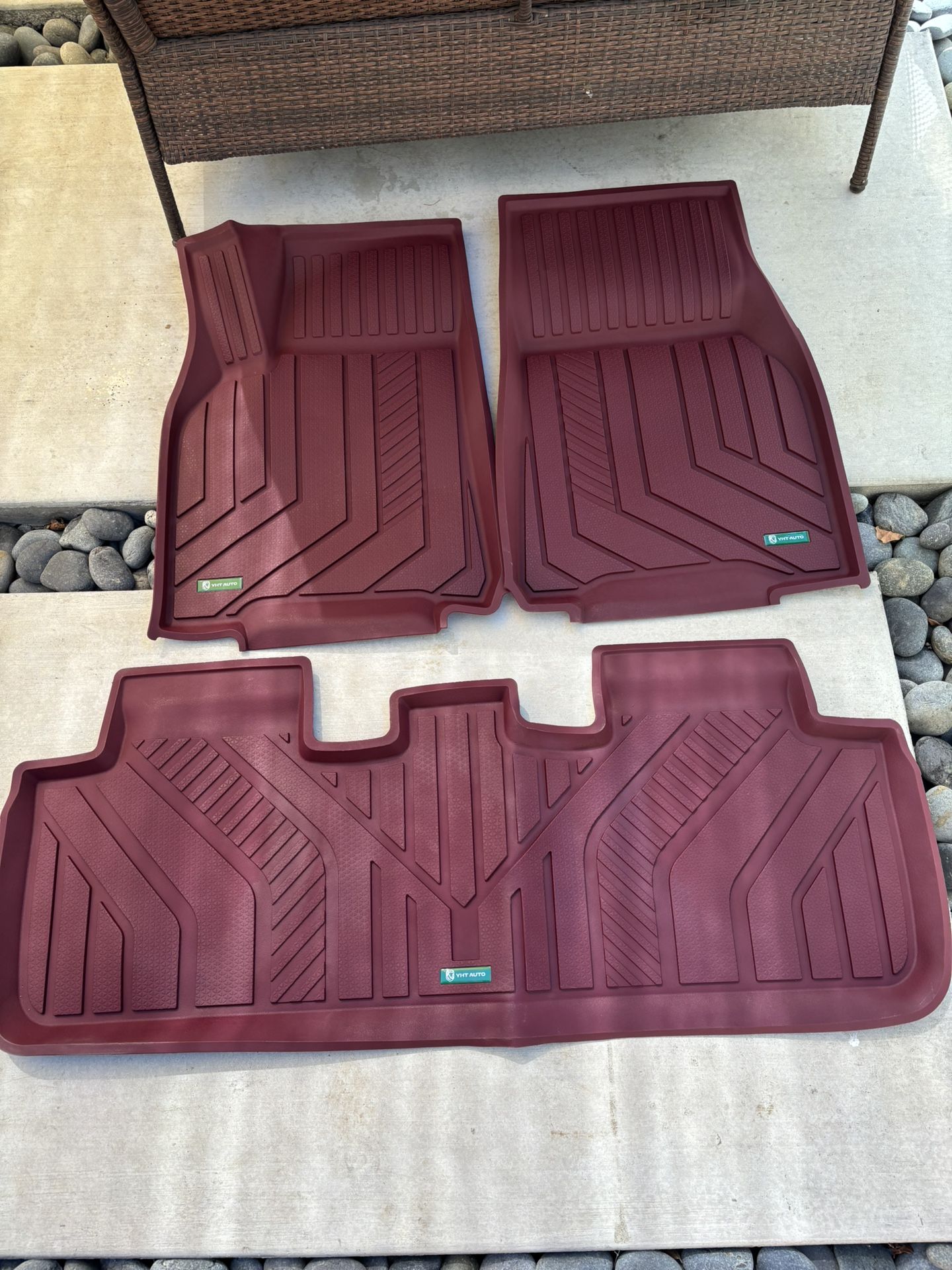 YHTAUTO Red Maroon Car Floor Mats for Tesla Model Y 2025-2020 5 Seater, All Weather TPE Front Rear Trunk Cargo Storage Liner Mats
