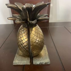 Vintage Hollywood Regency Style Brass Pineapple Bookends Library Decor 8.5”
