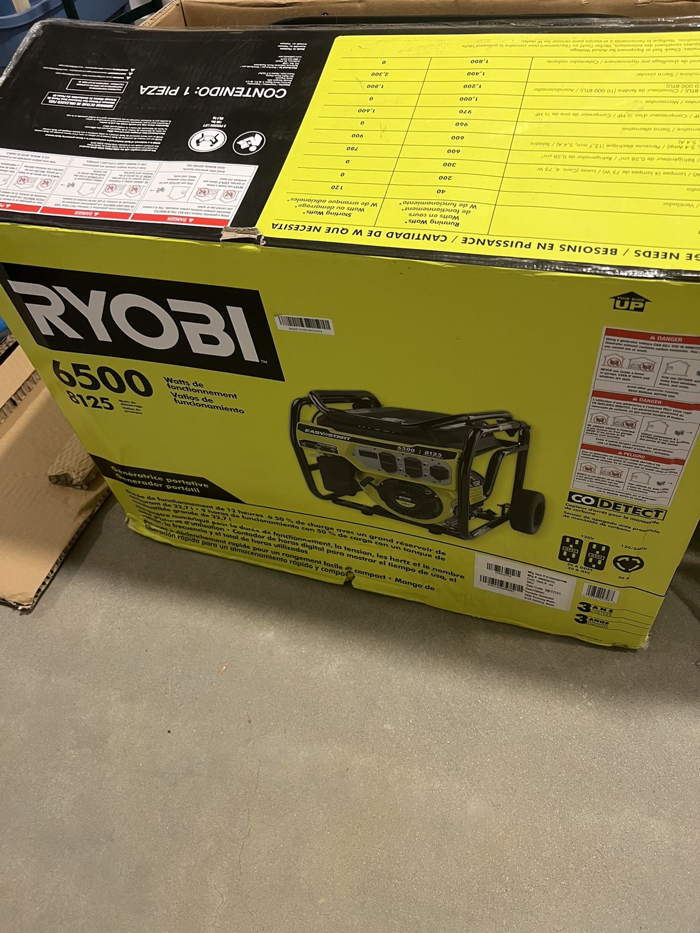 New Ryobi 6500 W Generator