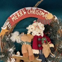 Merry Christmas Wreath w/Santa & Reindeer   16” round
