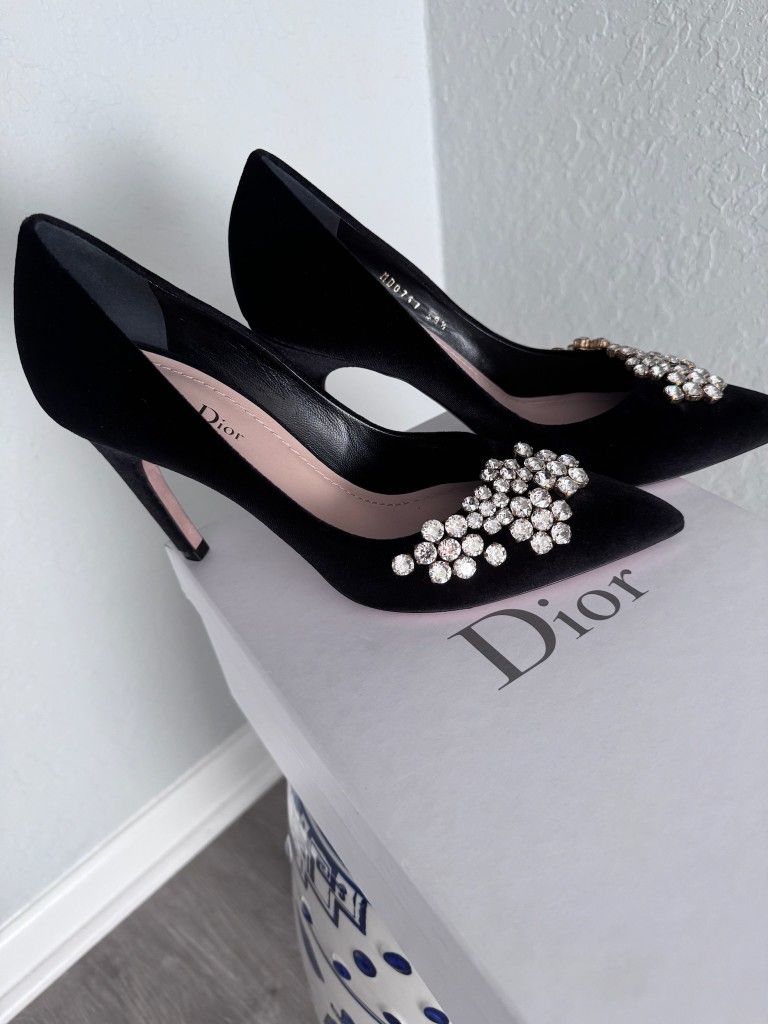 Christian Dior Black Velvet Crystal Embellished Pumps/Shoes 38.5 $1300